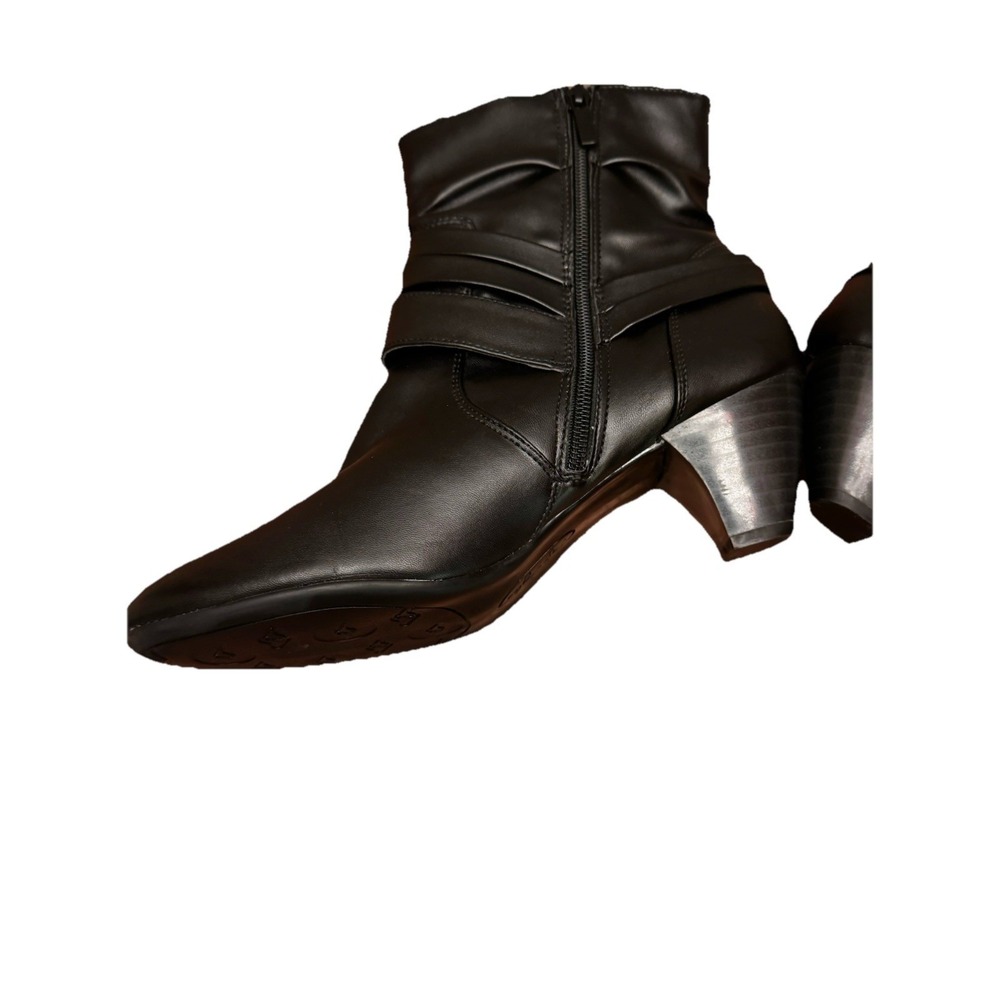 Black Ankle Boots with Straps Stacked Heel Rounded Toe Elegant Dress Shoes Sz 11 - Picture 10 of 14